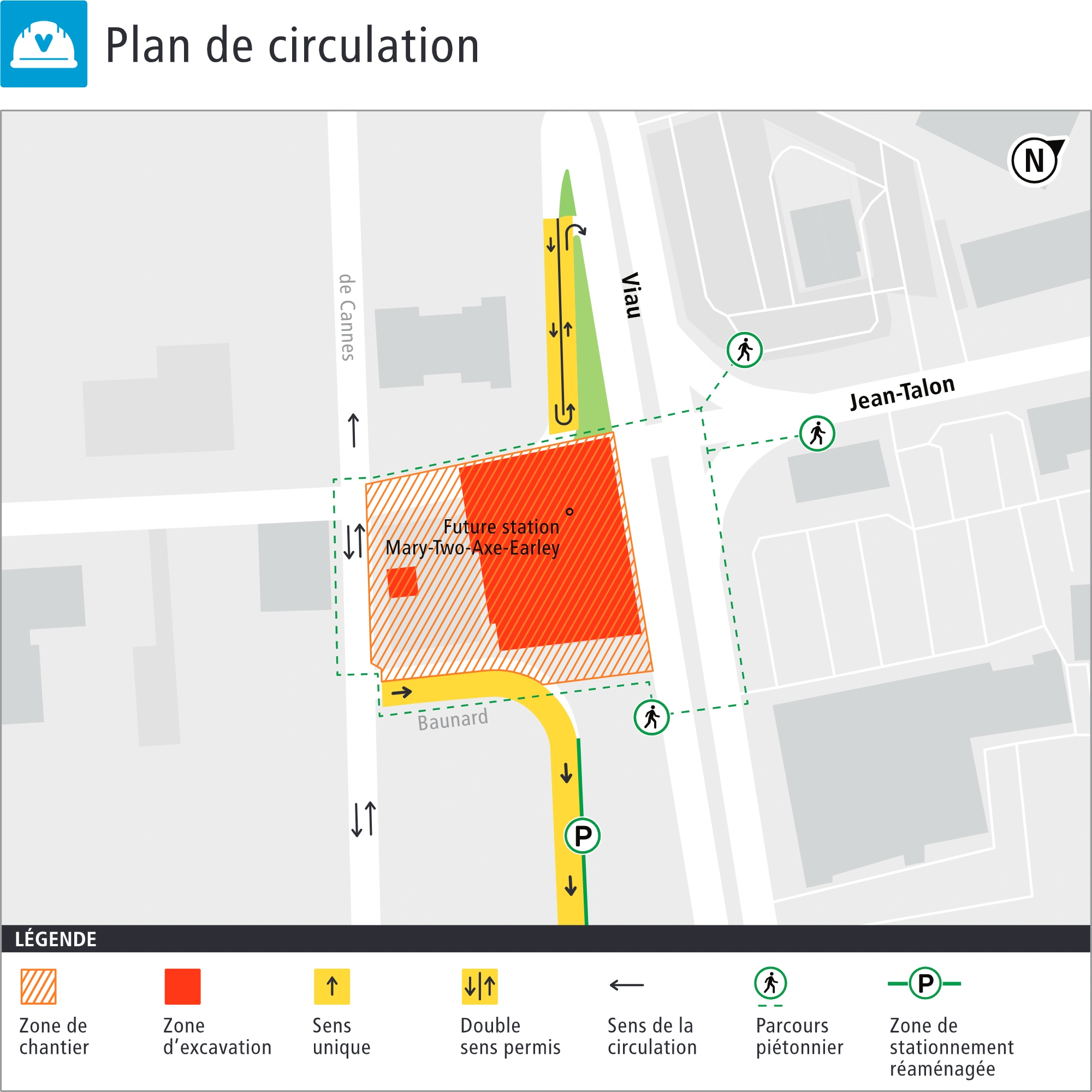 Plan de la circulation autour du chantier de la station Mary-Two-Axe-Earley Plan de la circulation autour du chantier de la station Mary-Two-Axe-Earley