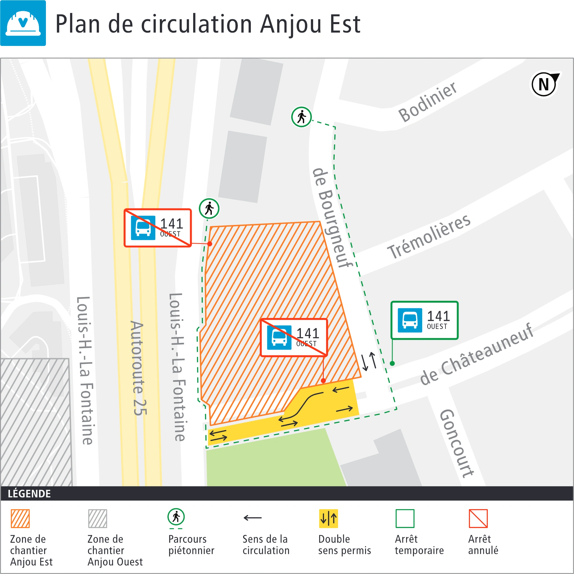 Plan de la circulation autour du secteur est du chantier de la station Anjou Plan de la circulation autour du secteur est du chantier de la station Anjou