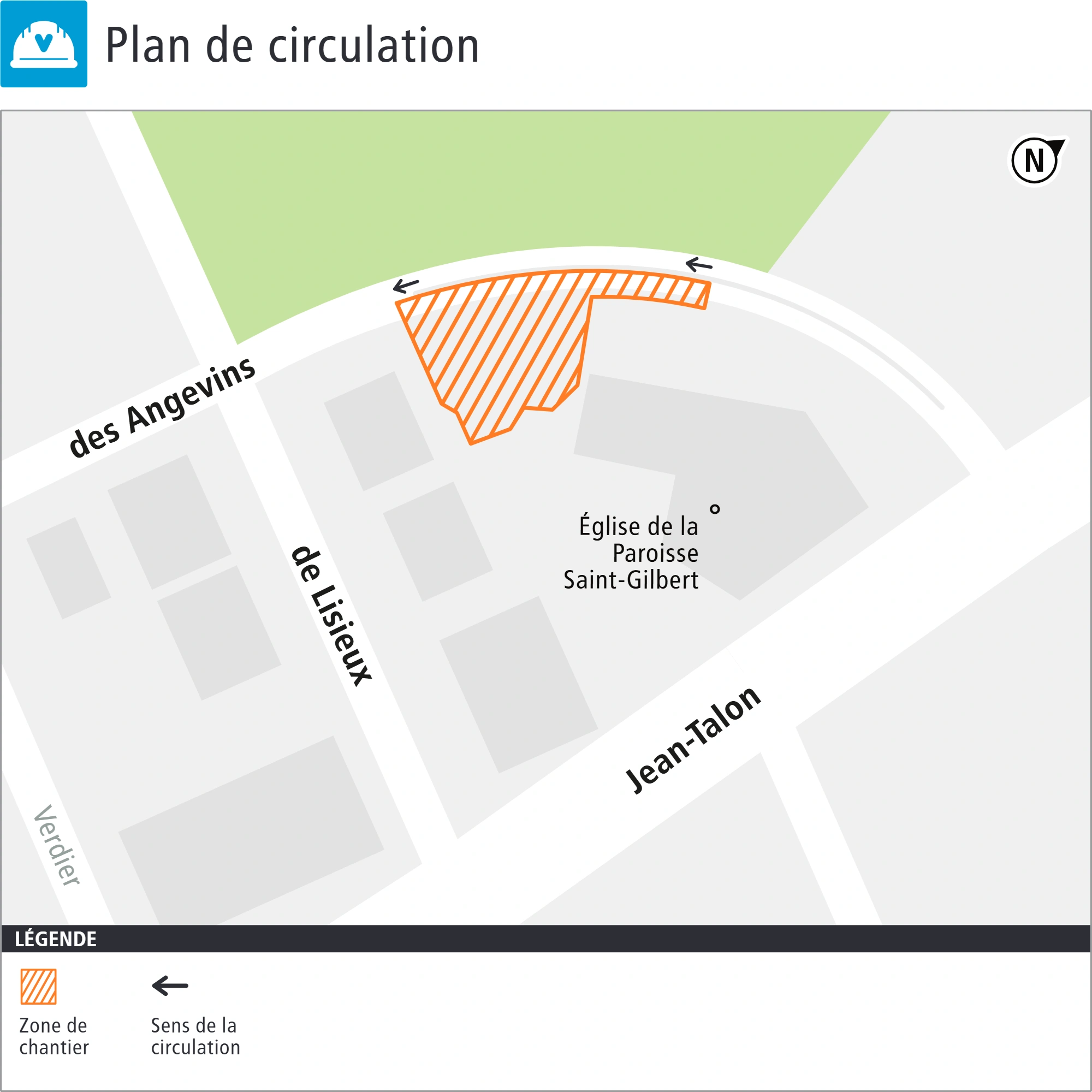 Plan de la circulation autour du chantier du bâtiment auxiliaire de Lisieux Plan de la circulation autour du chantier du bâtiment auxiliaire de Lisieux