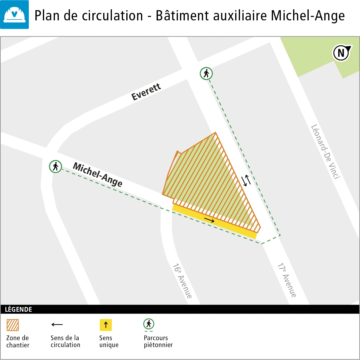 Plan de la circulation autour du chantier du bâtiment auxiliaire Michel-Ange Plan de la circulation autour du chantier du bâtiment auxiliaire Michel-Ange