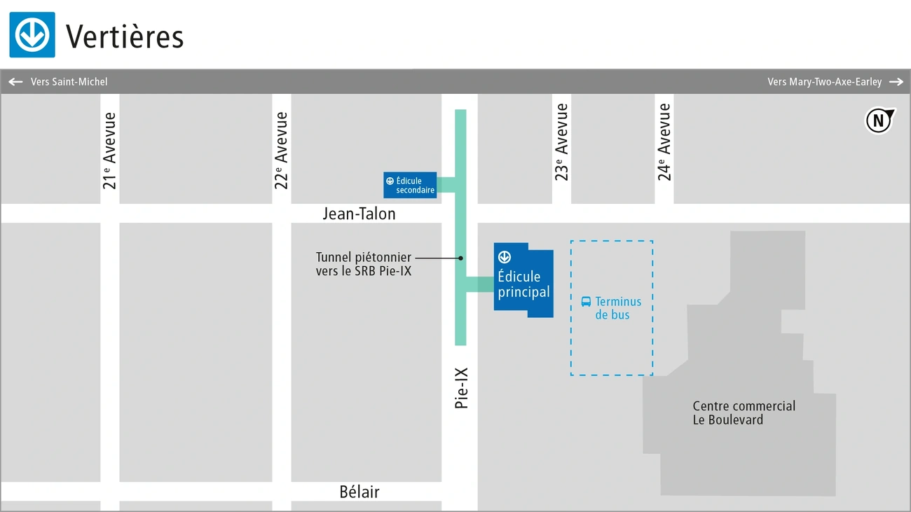 Plan d'accès à la station Vertières et au terminus de bus 