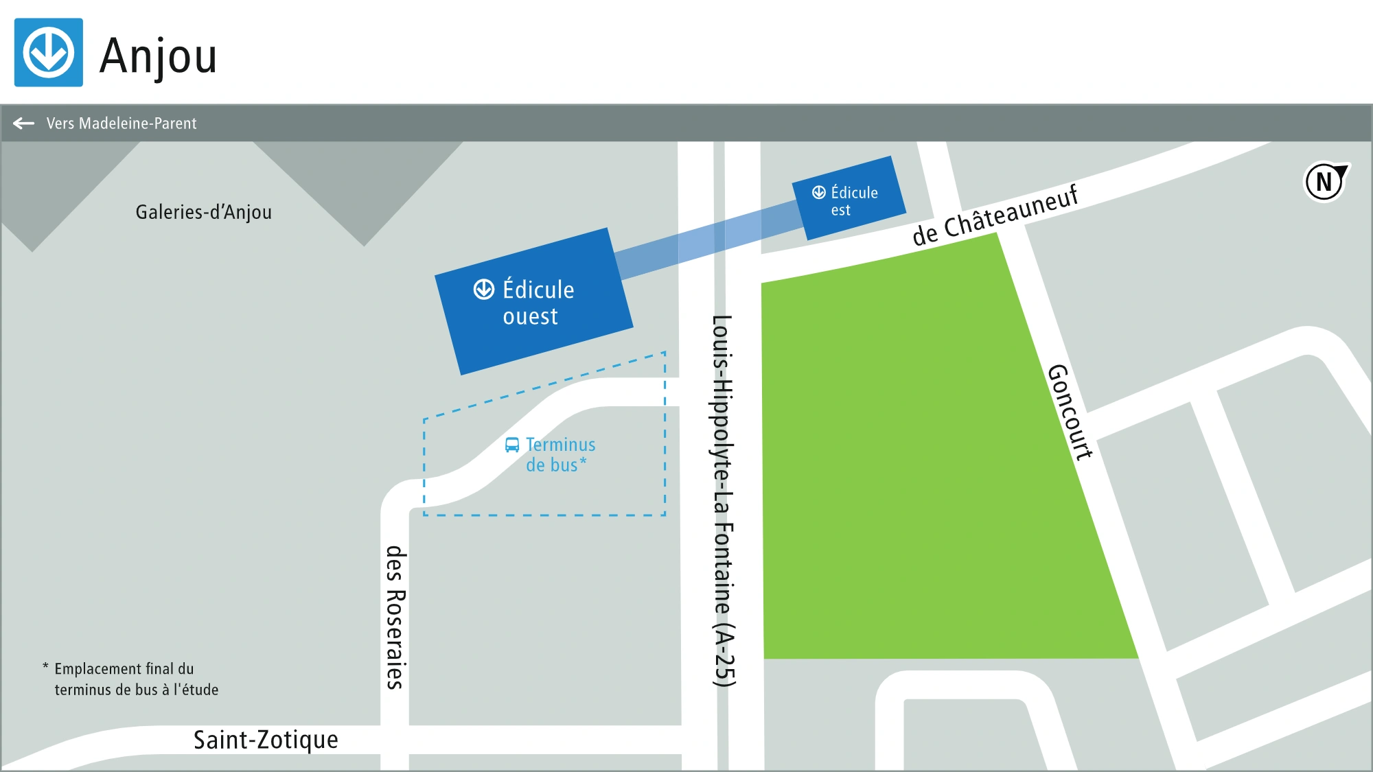 Plan d’accès à la station Anjou et au terminus de bus 