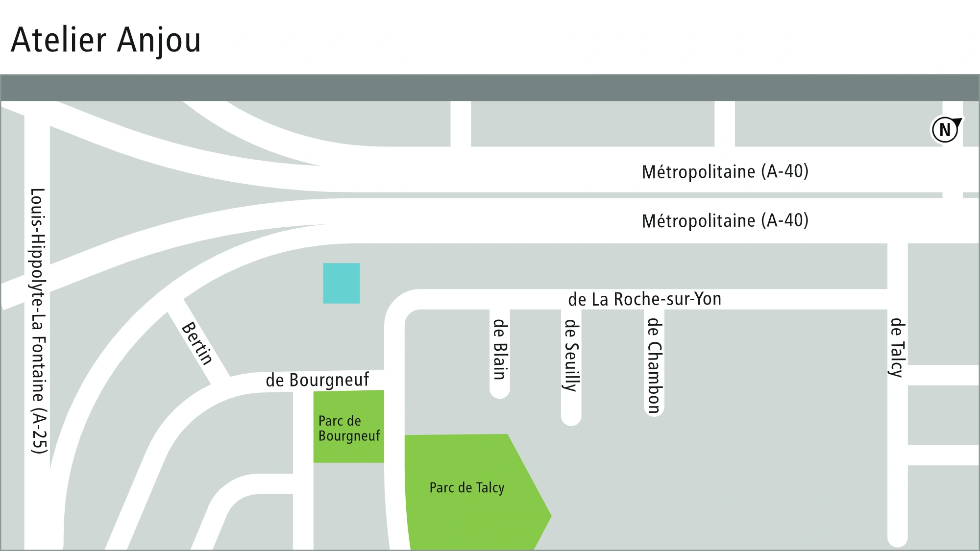 Plan de la localisation de l’atelier et du garage Anjou 