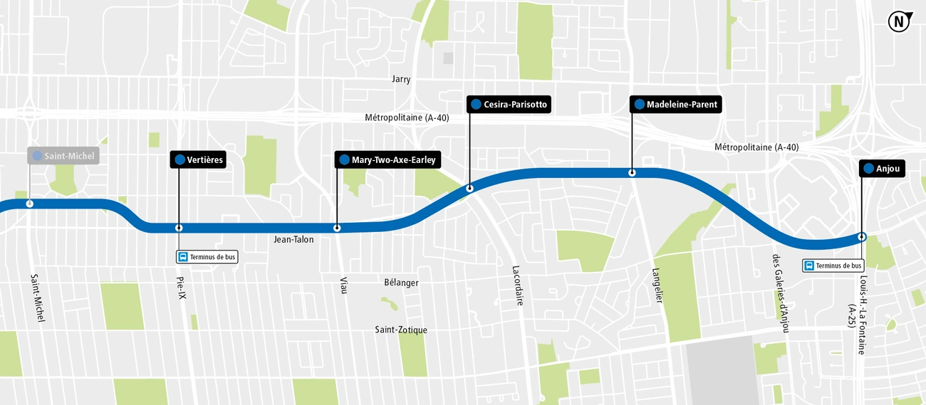 Plan des nouvelles stations de la ligne bleue